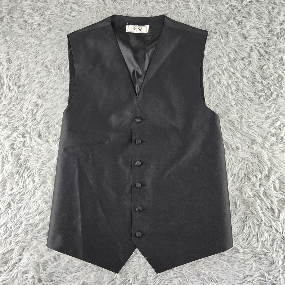 After Six Mens Large Regular Black‎ Satin Button Front Formal Tuxedo Vest